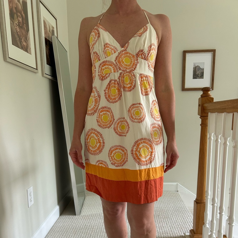 Trina Turk Orange and Cream Sleeveless Sundress